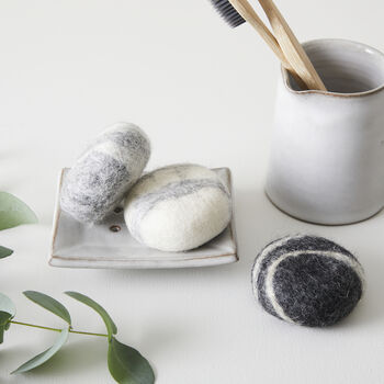 Fair Trade Wool Felted Soap Marble Pebble 3pc Gift Set, 2 of 12