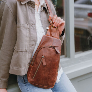 Leather Crossbody Sling Bag With Multiple Pockets, 3 of 7
