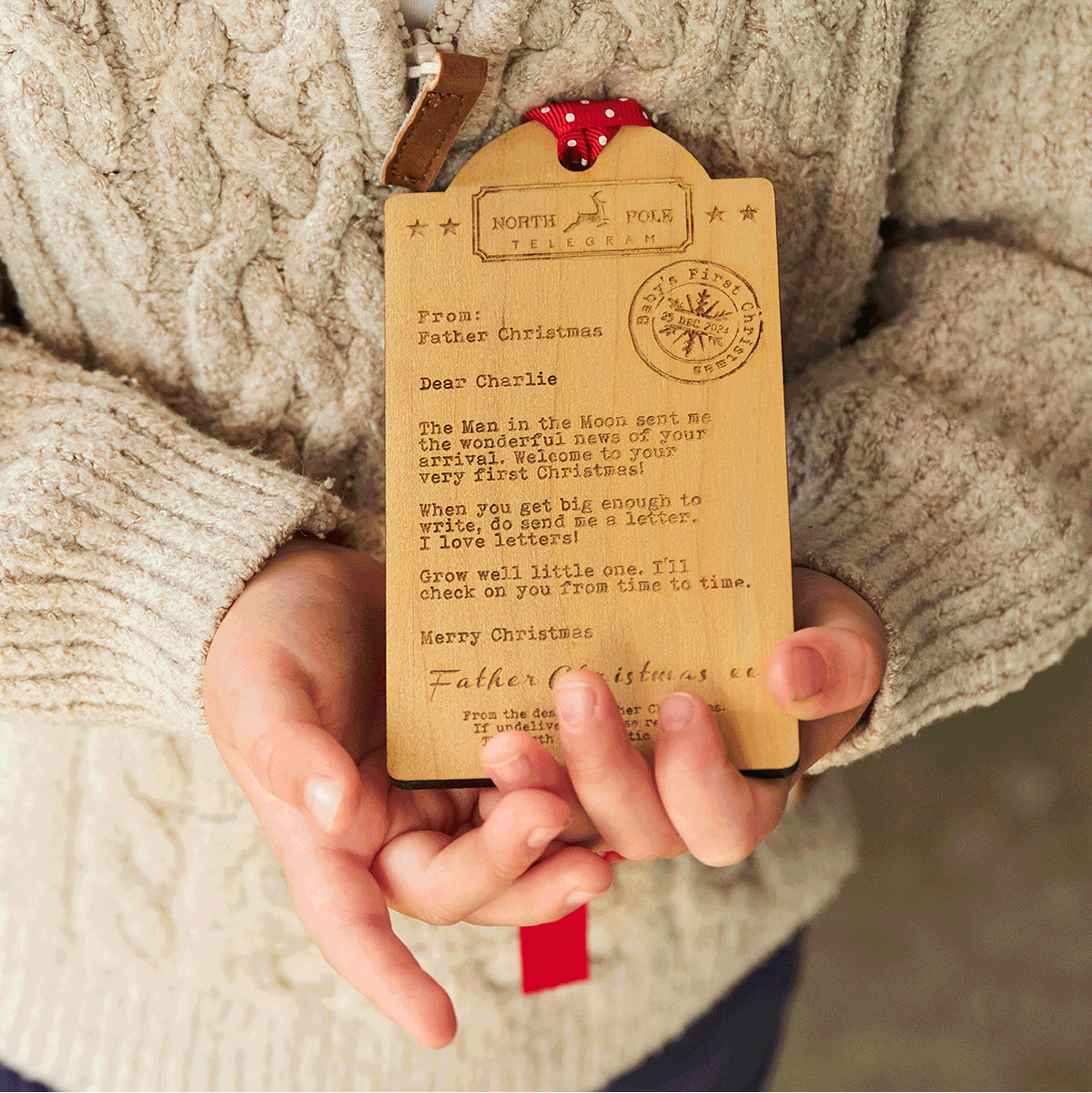Bespoke Baby's First Christmas Wooden Tag Decoration, thumbnail 4 of 5