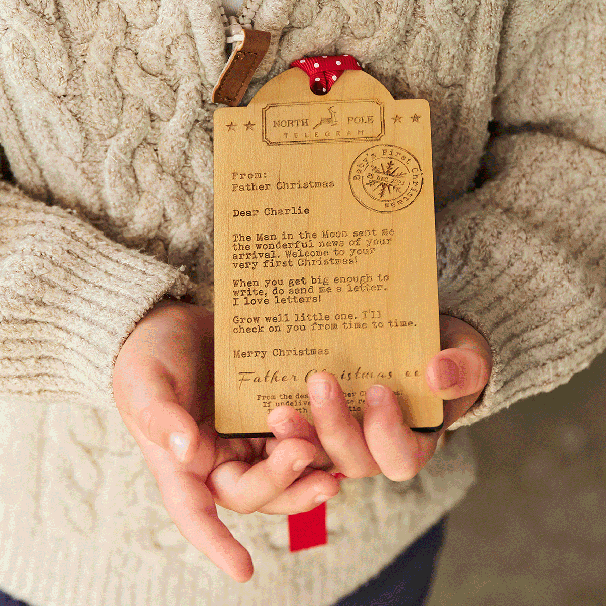 Bespoke Baby's First Christmas Wooden Tag Decoration, 4 of 5