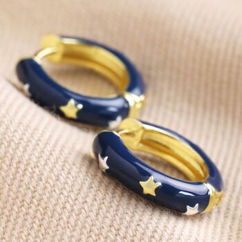 Starry Enamel Hoop Earrings In Gold Plating, 5 of 11