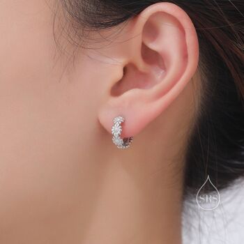 Sterling Silver Daisy Flower Chain Huggie Hoop Earrings, 5 of 10