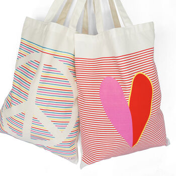 Breton Stripe Love Heart Cotton Tote Bag Reusable Eco Friendly, 6 of 6