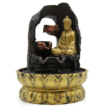 Golden Meditating Buddha Tabletop Water Feature 30cm, 2 of 8