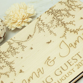 Personalised Engraved Vines Wooden Wedding Guest Book, 2 of 6