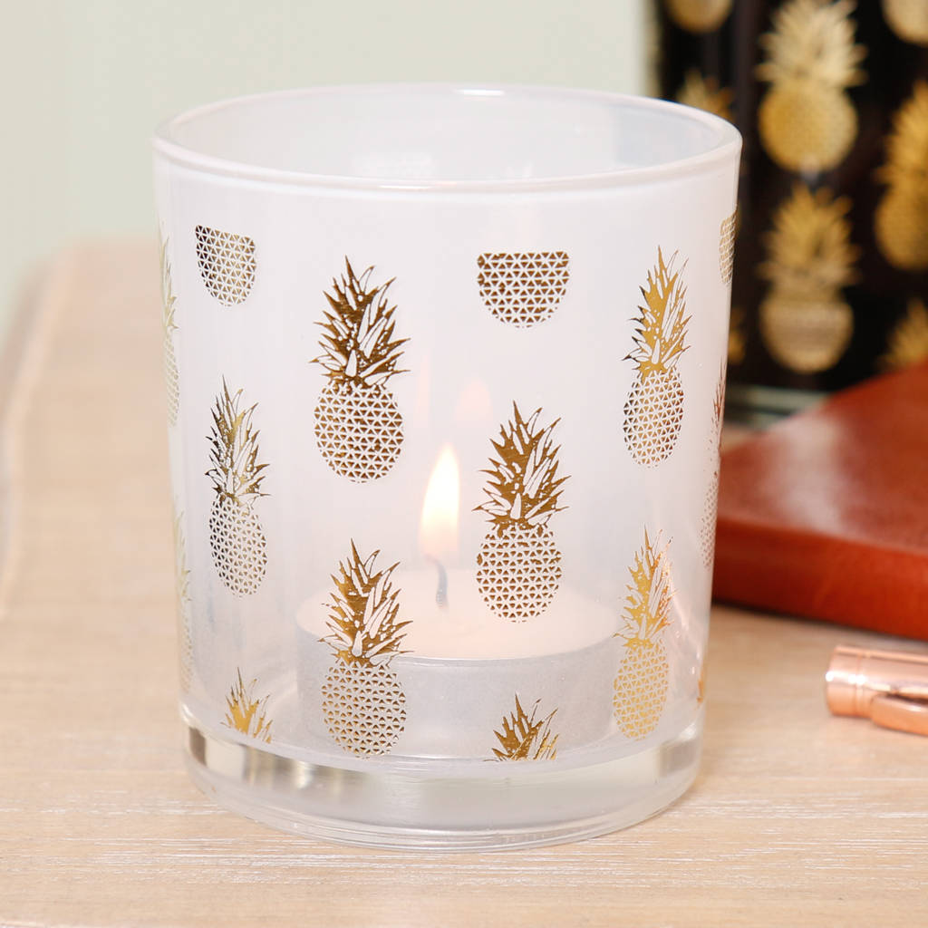 small white and gold pineapple glass candle holder by dibor