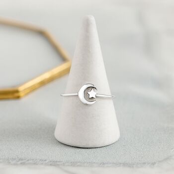 Sterling Silver Adjustable Moon And Star Open Ring, 2 of 8