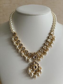 White Gold Kundan Meenakari Pearl Set, 3 of 12
