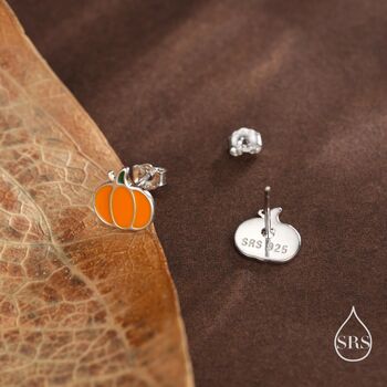 Sterling Silver Enamel Pumpkin Stud Earrings, 7 of 12