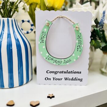 Personalised Wedding Card With Detachable Coloured Horseshoe, 2 of 4