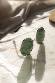 Green Gold Oversized Round Circle Wire Frame Sunglasses, 2 of 6