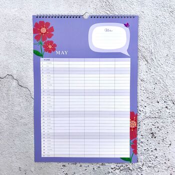 Family Organiser 2025 Wall Calendar Flower Design A3, 6 of 6