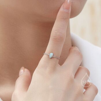 Sterling Silver Pear Cut White Opal Soft Ring, 2 of 9