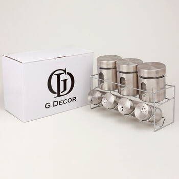 G Decor Glass Chrome Free Standing Spice Rack Jars Set, 5 of 5