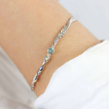 Sterling Silver Organic Blue Opal And Topaz Bangle, 2 of 9