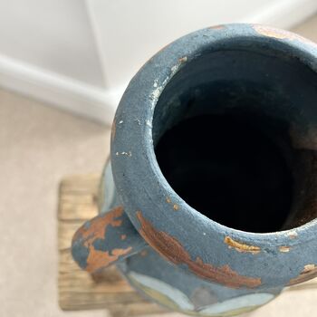 Vintage Mediterranean Blue Green Brown Amphora Vase, 4 of 6