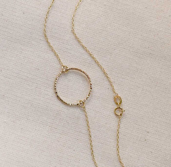 9ct Solid Gold Open Hammered Circle Pendant Necklace, 2 of 4