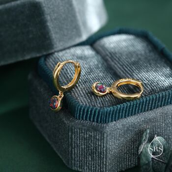 Sterling Silver Dangling Black Opal Hoop Earrings, 8 of 12