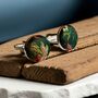 Flower Green Silk Brocade Covered Cufflinks, thumbnail 3 of 3