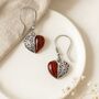 Sterling Silver Baltic Amber Filigree Heart Drop Earrings, thumbnail 2 of 5