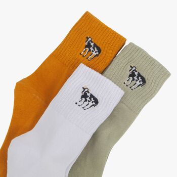 Women's Farm Cow Embroidered Cotton Ankle Socks Three Pack, 2 of 5