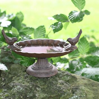 Traditional Brown Cast Iron Two Bird Bath And Feeder Gift, 3 of 4