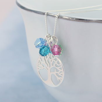 Sterling Silver Family Tree Birthstone Charm Necklace, 2 of 7