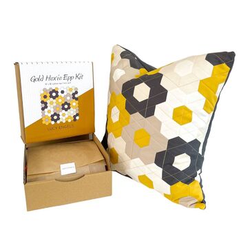 Gold Hexie English Paper Pieced Quilted Cushion Kit, 2 of 3