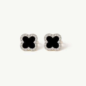 Women's Black Clover Stud Earrings In Sterling Silver, 2 of 4