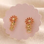 Triple Enamel Flower Stud Earrings In Gold, thumbnail 6 of 6