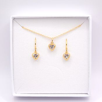 Gold Plated Clear Cubic Zirconia Heart Earring And Necklace Set, 2 of 9