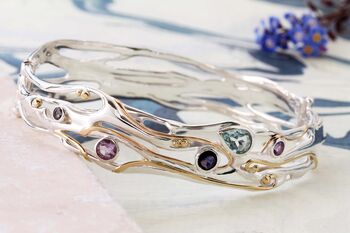 Silver Bangle With Blue Topaz, Iolite And Amethyst, 6 of 9