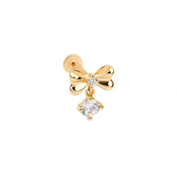 14 Carat Gold Bow Drop, Threaded Labret Piercing, 3 of 5