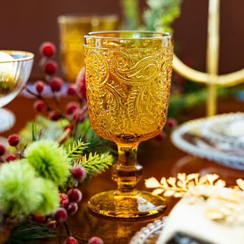 Set Of Four Paisley Embossed Wine Goblets, 4 of 6