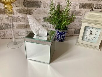 Diamante Mirrored Glass Tissue Box Holder – 15cm Cube, 2 of 9
