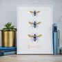 Personalised Three Gold Bees Metallic Print, thumbnail 1 of 2
