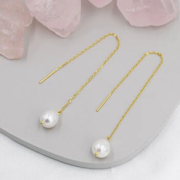 Natural Drop Pearl Threader Earrings, 7 of 12