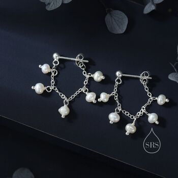 Sterling Silver Genuine Pearl And Chain Jacket Earrings In Sterling Silver, 3 of 11