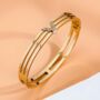 Gold Plated Crystal V Line Harmony Bangle Bracelet, thumbnail 6 of 11