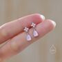 Sterling Silver Four Cz And Droplet Stud Earrings With Opal Pink C Zs, thumbnail 2 of 12