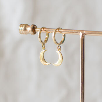 Gold Plated Crescent Huggie Earrings, 3 of 10