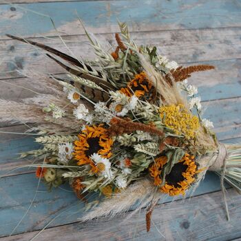 Sunflower Prairie Pampas Dried Flower Wedding Bouquet, 3 of 4
