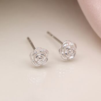 Sterling Silver Rose Flower Stud Earrings, 2 of 8