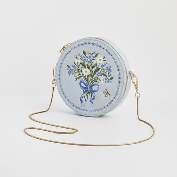 Isabel Floral Bow Blue Embroidered Circle Bag, 6 of 8
