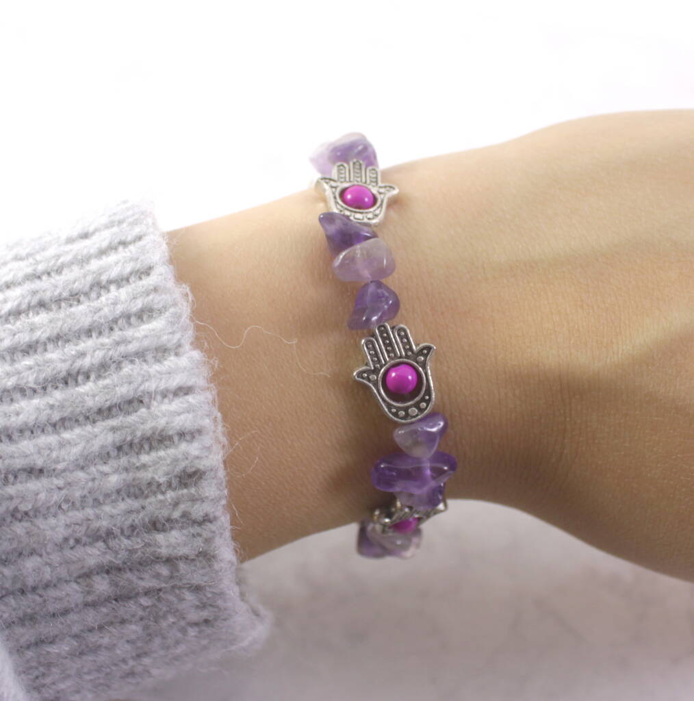 Amethyst Hamsa Hand Bracelet By Lucy Loves Neko