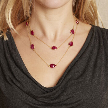 Ruby Gemstone Gold Chain Long Necklace, 2 of 7