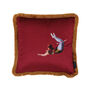 Trapeze Girl Double Sided Velvet Cushion Deep Berry Red And Stripes, thumbnail 1 of 4