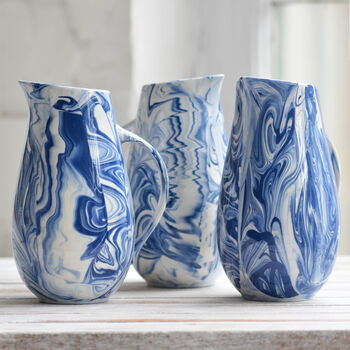 Marbled Blue And White Ceramic Water Jug, 2 of 4