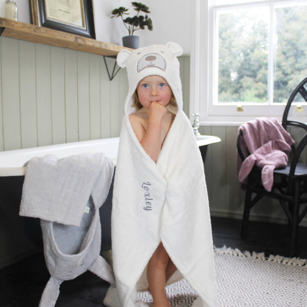 Personalised Hooded Baby Bath Towel Bear, 1 of 12