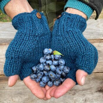 Fair Trade Knit Wool Lined Mitten Fingerless Gloves, 4 of 12